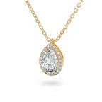 My Store 4 pear-cut diamond pendant necklace with a micro-pave halo on a delicate 18K yellow gold cable chain.