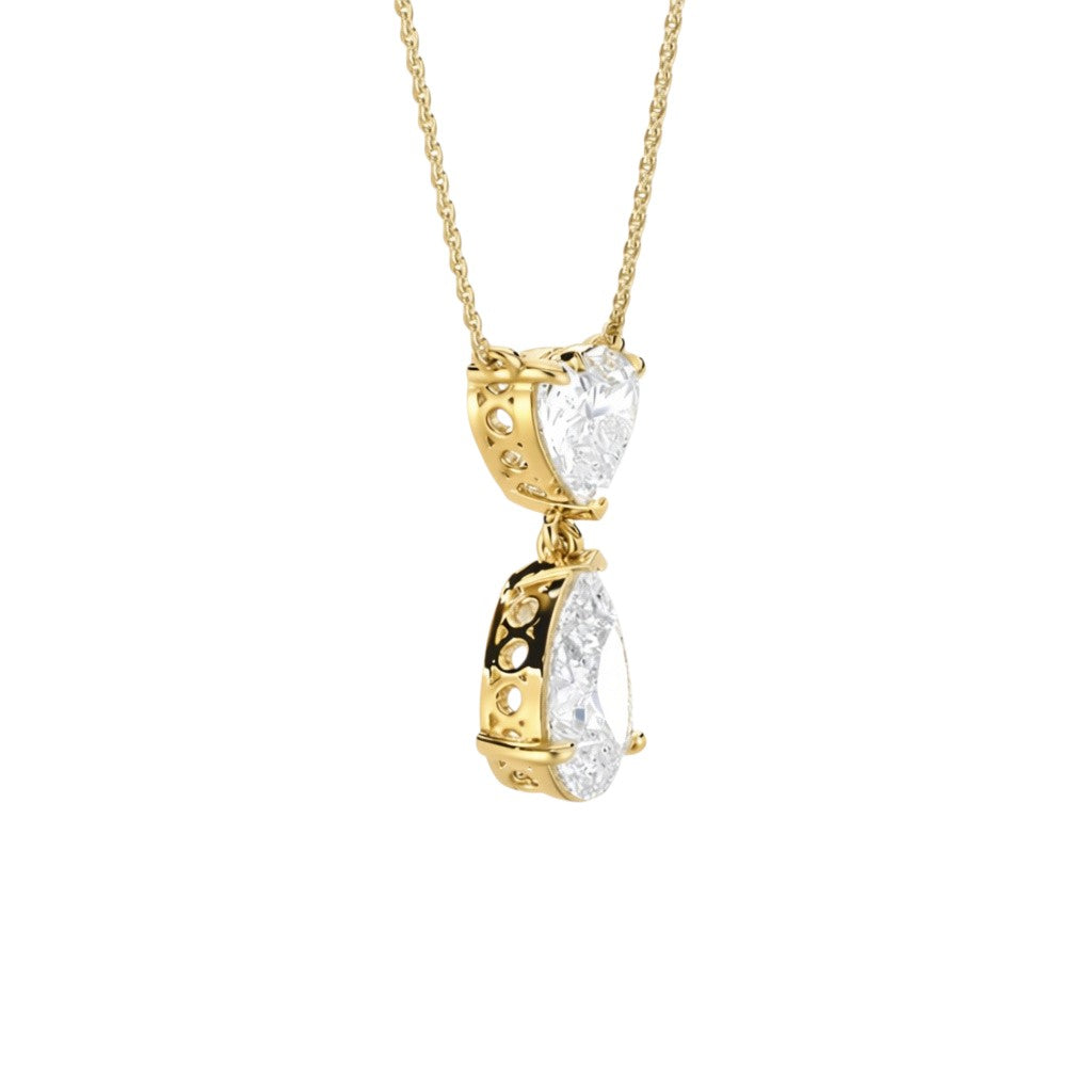 My Store 4 pear and heart diamond drop pendant necklace in 18K yellow gold with articulated link design.