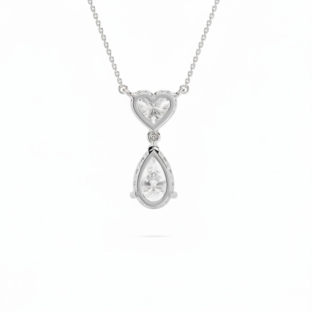My Store 4 pear and heart diamond drop pendant necklace in white gold with a delicate cable chain.