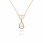 My Store 4 pear and heart diamond drop pendant necklace in 18K yellow gold with articulated two-stone design.
