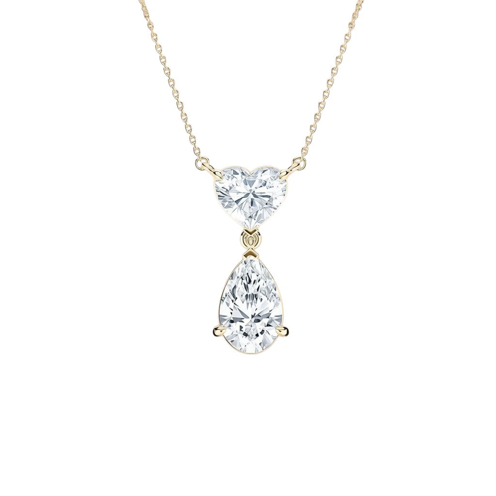 My Store 4 pear and heart diamond drop pendant necklace in 18K yellow gold with articulated two-stone design