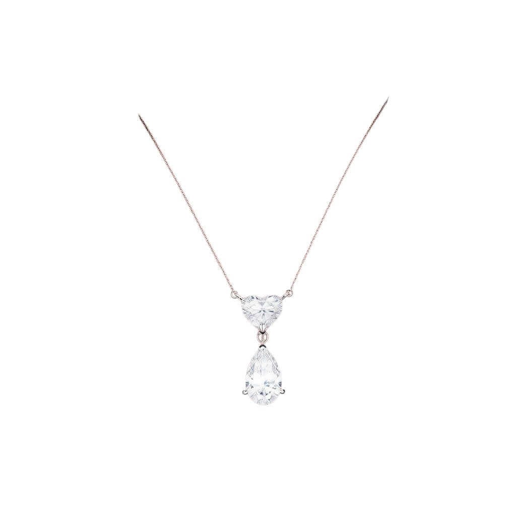 My Store 4 pear and heart diamond drop pendant necklace in 18K yellow gold with articulated two-stone design.