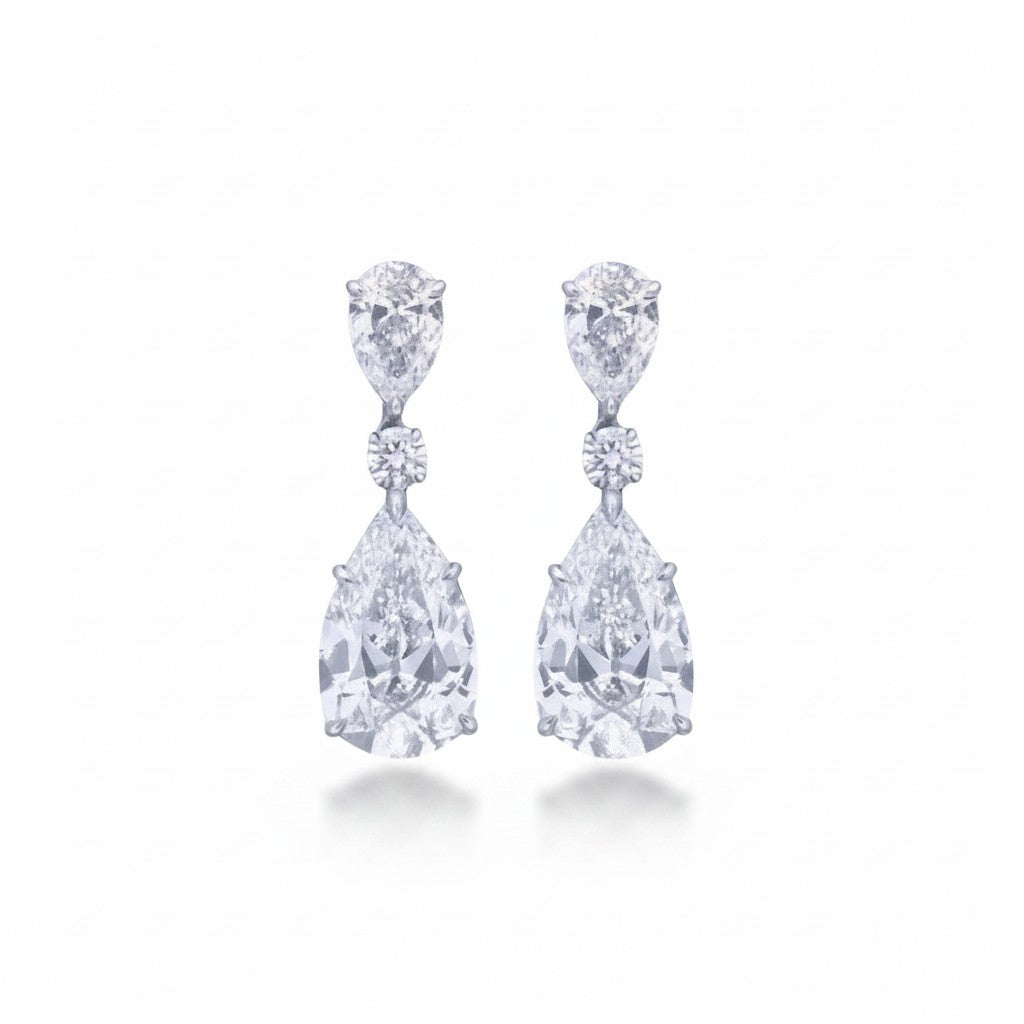 My Store 4 pear and marquise diamond drop earrings in 18K white gold with articulated design for bridal elegance.