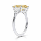 My Store 4 18K solid gold trilogy ring featuring a pear-cut fancy yellow diamond with side stones, side profile view.