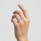 My Store 4 18K solid gold trilogy ring featuring a pear-cut fancy pink lab diamond on a woman's finger