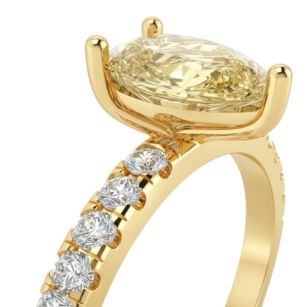 My Store 4 18K solid yellow gold ring featuring a pear-cut fancy yellow diamond with pavé-set diamond band
