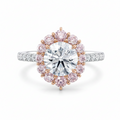 My Store 4 18K solid gold vintage halo ring featuring a round fancy pink lab-grown diamond with sparkling accents.