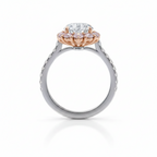 My Store 4 18K solid gold vintage halo ring featuring a round fancy pink lab-grown diamond on a diamond-set band.
