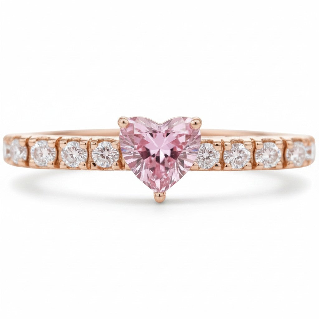 My Store 4 pink heart-cut diamond and round white diamond tennis bracelet in solid gold with a delicate prong setting.