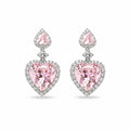 My Store 4 18K solid gold drop earrings featuring 7-carat pink heart-shaped lab-grown diamonds in a radiant halo setting.