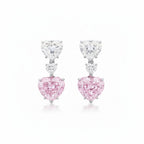 My Store 4 drop earrings featuring white diamond tops and fancy pink heart-cut diamond teardrops in 18K white gold.
