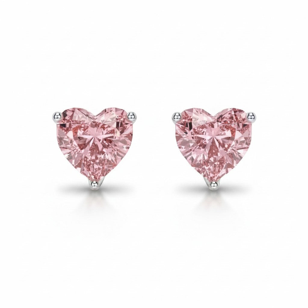 My Store 4 18K solid gold stud earrings featuring 8 carat pink heart-shaped lab-grown diamonds with VVS1 clarity.