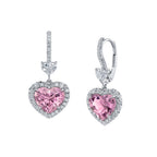 My Store 4 18K gold drop earrings featuring pink heart-shaped lab-grown diamonds with sparkling halo settings.