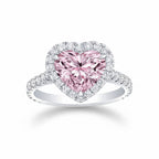 My Store 4 18K solid gold ring featuring a pink heart-cut lab-grown diamond with a sparkling diamond halo setting.