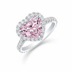 My Store 4 18K solid gold ring featuring a pink heart-cut lab-grown diamond with a sparkling diamond halo setting.