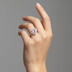 My Store 4 18K solid gold ring featuring a pink heart-cut lab-grown diamond with a sparkling halo on a hand