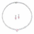 My Store 4 mixed cut white diamond tennis necklace with a central pink heart diamond and matching drop earrings.