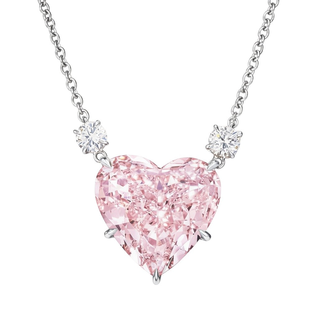 My Store 4 4-carat fancy pink heart-cut diamond solitaire necklace with white gold chain and round diamond accents