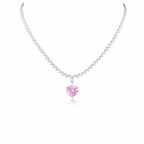 My Store 4 pink heart-cut diamond pendant necklace with a graduating line of white heart-cut diamonds in 18K white gold.