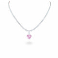 My Store 4 pink heart-cut diamond pendant necklace with a graduating line of white heart-cut diamonds in 18K white gold.
