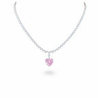My Store 4 pink heart-cut diamond pendant necklace with a graduating line of white heart-cut diamonds in 18K white gold.
