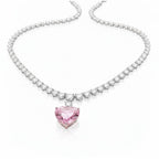 My Store 4 fancy pink heart-cut diamond pendant necklace with a graduating line of white heart-cut diamonds in white gold.