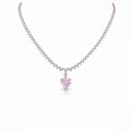 My Store 4 fancy pink heart-cut diamond pendant necklace with a graduating white diamond tennis chain in rose gold.