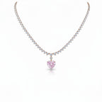 My Store 4 fancy pink heart-cut diamond pendant necklace with a graduating white diamond tennis chain in rose gold.