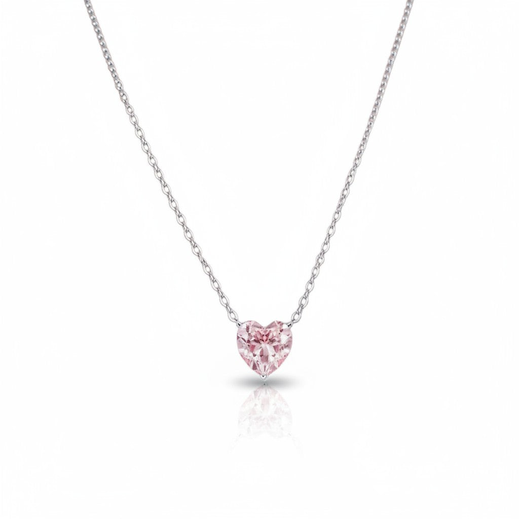 My Store 4 fancy pink heart-cut diamond solitaire pendant necklace on a delicate white gold cable chain.