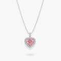 My Store 4 fancy pink heart-cut diamond pendant necklace with a white diamond halo on an 18K white gold cable chain.
