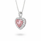 My Store 4 fancy pink heart-cut diamond pendant necklace with a white diamond halo in 18K white gold on a cable chain