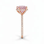 My Store 4 18K solid gold ring featuring a pink heart-cut lab-grown diamond with pavé-set diamond band side view