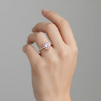 My Store 4 18K solid gold ring featuring a pink heart-cut lab-grown diamond with pavé detailing worn on a finger