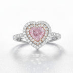 My Store 4 18K solid gold ring featuring a pink heart-cut lab-grown diamond with a double halo and pavé setting.