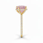 My Store 4 18K solid gold ring featuring a pink heart-cut lab-grown diamond with pavé-set diamond band side view
