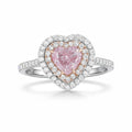 My Store 4 18K solid gold ring featuring a pink heart-cut lab-grown diamond with a double halo and pavé setting.