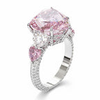 My Store 4 18K solid gold ring featuring a fancy pink heart-cut lab diamond with quartet side stones and pavé detailing.