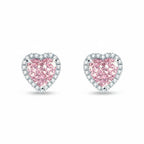 My Store 4 18K solid gold stud earrings featuring 2 carat pink heart lab-grown diamonds in a radiant halo setting.