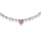 My Store 4 tennis necklace featuring a fancy pink heart-cut diamond center with alternating marquise and round diamonds.