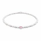 My Store 4 tennis necklace featuring a central pink heart-cut diamond surrounded by mixed-cut white diamonds in white gold