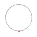 My Store 4 tennis necklace featuring a central pink heart-cut diamond with alternating marquise and round white diamonds.