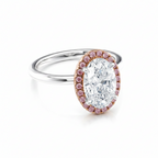 My Store 4 18K solid gold ring featuring a fancy pink oval lab-grown diamond with a pink diamond halo and pavé setting.