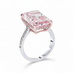 My Store 4 18K solid gold ring featuring a radiant-cut pink diamond with pavé-set diamonds on a white gold band.