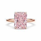 My Store 4 18K solid gold solitaire ring featuring a radiant-cut fancy pink lab-grown diamond on a polished band.