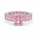 My Store 4 18K solid gold eternity ring featuring radiant-cut fancy pink lab-grown diamonds in a prong setting.