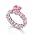 My Store 4 18K solid gold eternity ring featuring radiant-cut fancy pink lab-grown diamonds in a luxury setting.
