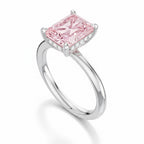 My Store 4 18K solid gold solitaire ring featuring a radiant-cut fancy pink lab-grown diamond on a polished band.