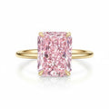 My Store 4 18K solid gold solitaire ring featuring a radiant-cut fancy pink lab-grown diamond on a thin polished band.