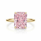 My Store 4 18K solid gold solitaire ring featuring a radiant-cut fancy pink lab-grown diamond on a thin polished band.
