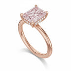 My Store 4 18K solid gold solitaire ring featuring a radiant-cut fancy pink lab-grown diamond with side accents.